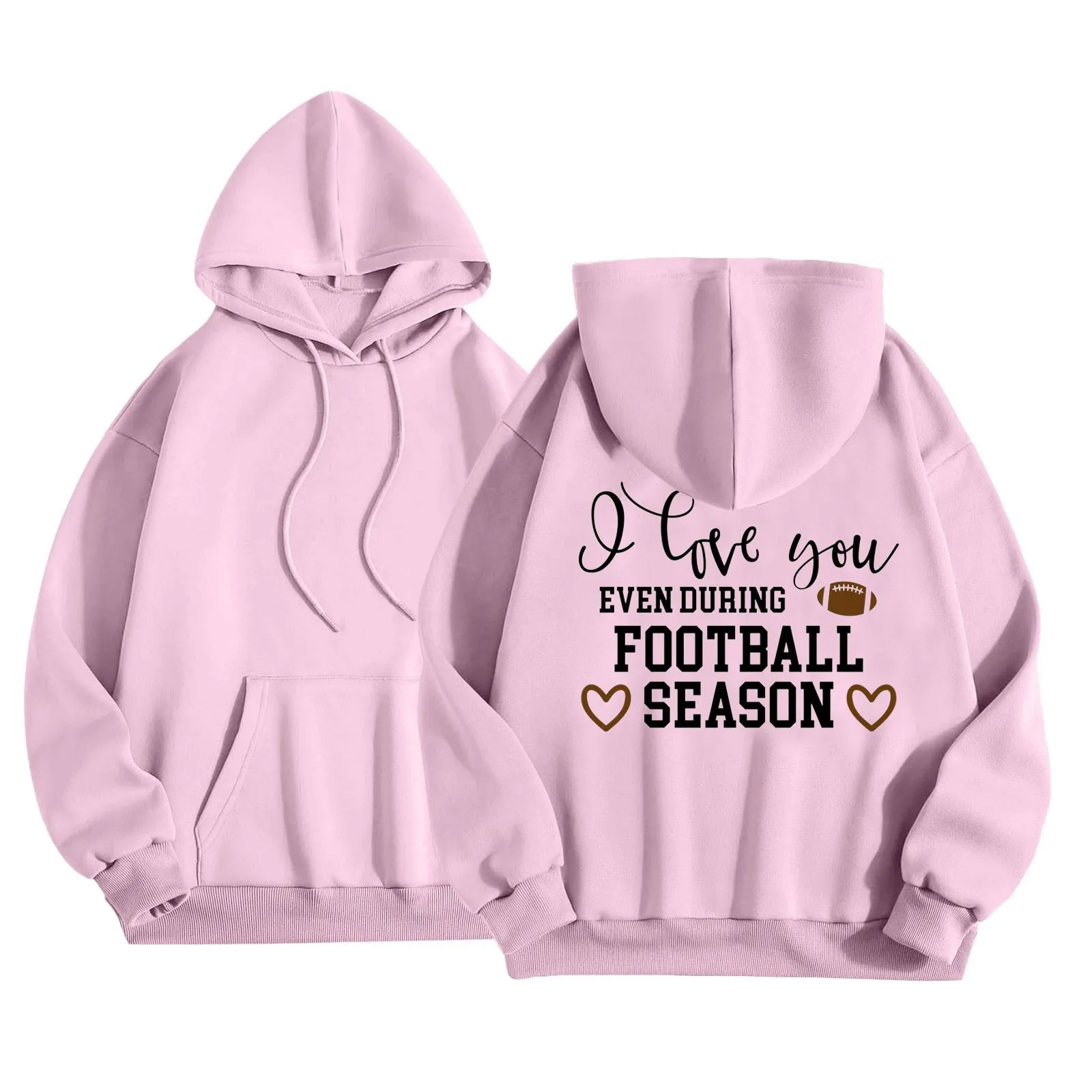 

Women's Heavy Duty Hooded Love Rugby Letter Printed Long Sleeved Hoodie Sleeve Top