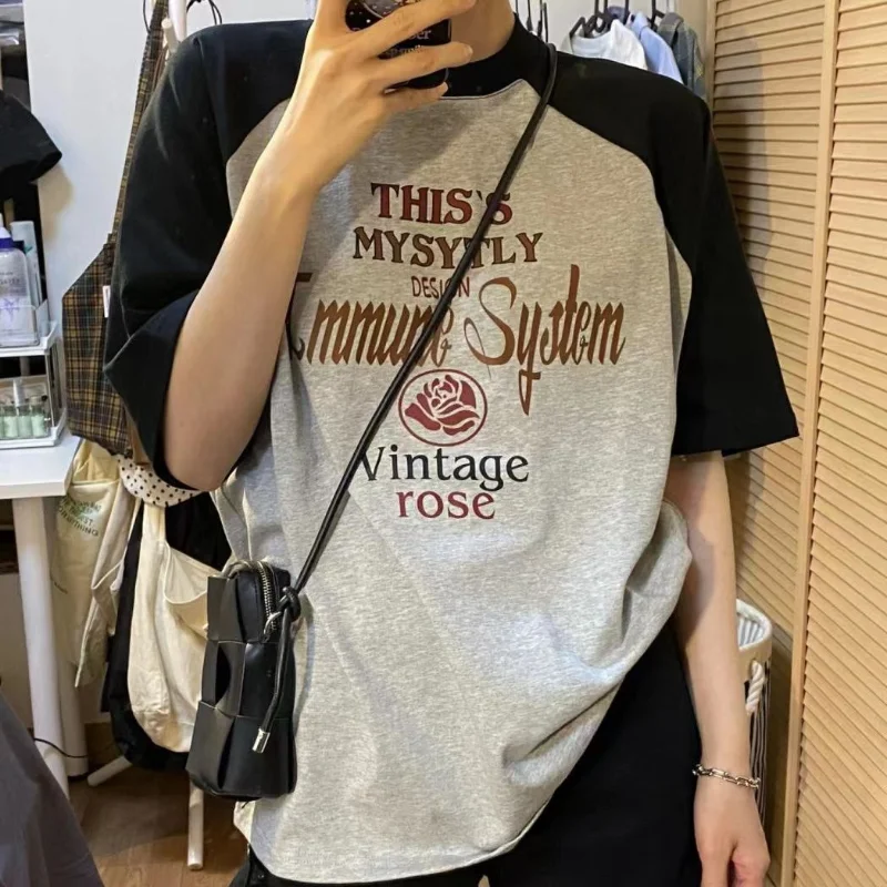 

HOUZHOU Vintgae T-shirts Women Grunge Y2k Short Sleeve Tees Oversized Summer Tshirts Streetwear Korean Fashion 90s Aesthetic Top