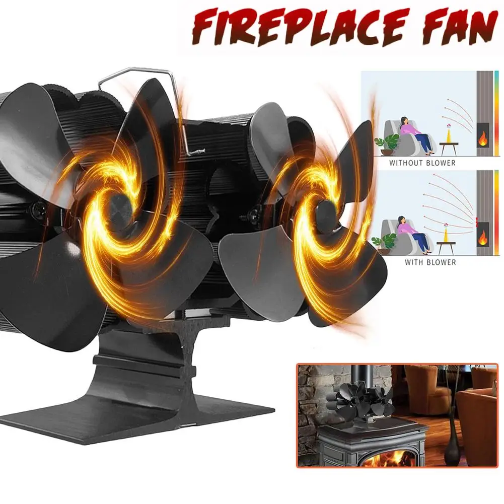 

8 Blades Double Head Heat Power Fireplace Fan Heat Powered Eco Stove Fan Log Wood Burner Eco-fan Household High-efficiency Heat