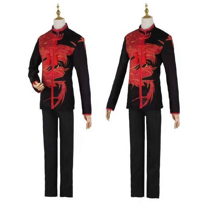 

Chinese Novel Dumb House Male Cosplay Costume 2022 Red Dragon Tangsuit Traditional Chinese Clothing for Men Tops Pants Vintage