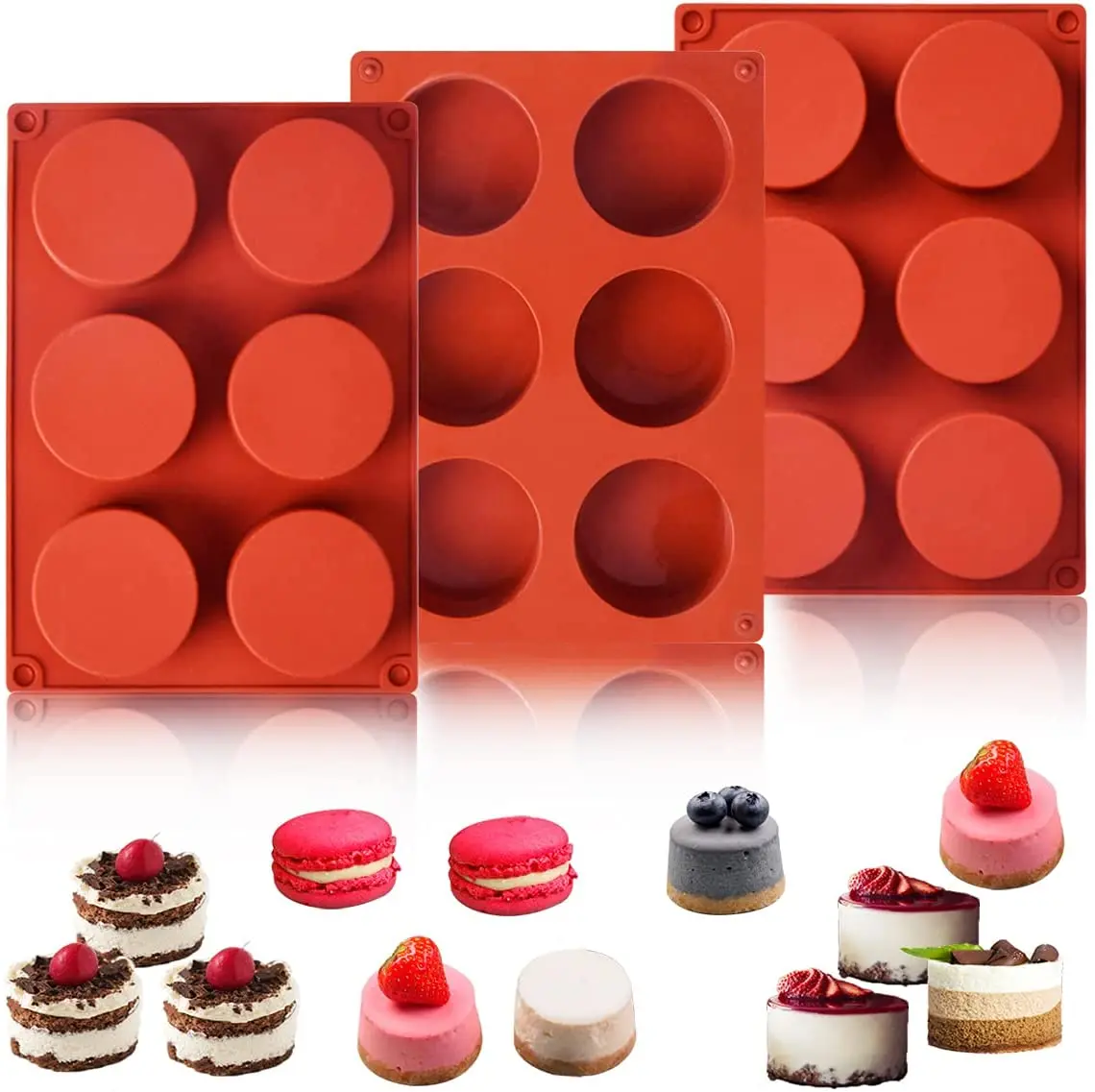 

Chocolate Cake Cookie Mold 6-Cavity Round Silicone Baking Molds for Cylinder Candy Jello Cake Chocolate Covered Sandwich Cookies