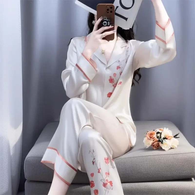 طقم ملابس نوم نسائي صيفي جديد بأكمام طويلة من الحر...