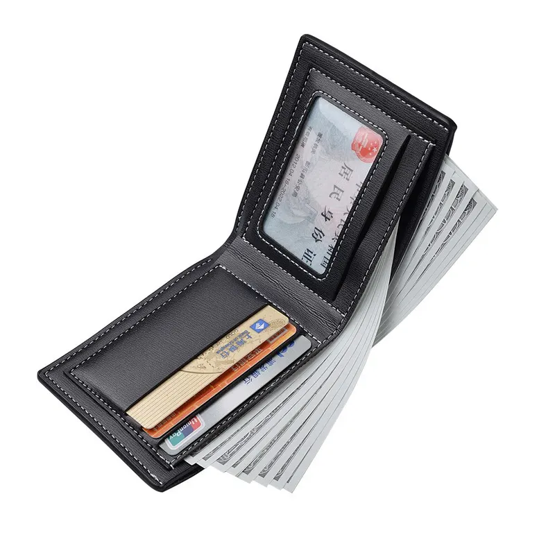 Pu Leather Men Short Wallet Thin Style Folding Young Credit Card Holder