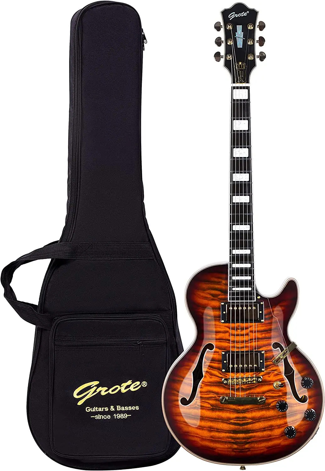 

Grote Semi-Hollow Body Electric Guitar Guitar Rosewood Fretboard Chrome Humbucker Pickups Coils Splitting with Gigbag