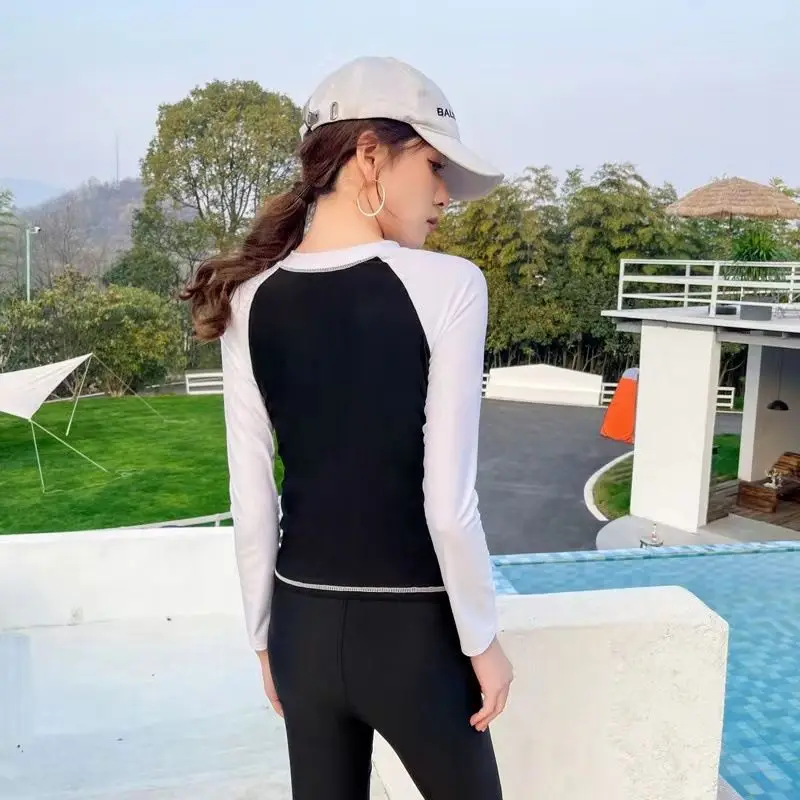 Summer Autumn KPOP Fashion Harajuku Women's Three Piece Swimsuit Sweat Long Sleeve Sexy Swimwear Lady Sexy Chic Female Clothes