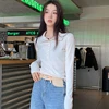 Fall Winter Long Sleeve Knit Pullovers Woman Y2K High Street Button Up Sweaters for Women Vintage Gray Ribbed Bottoming Tops 5