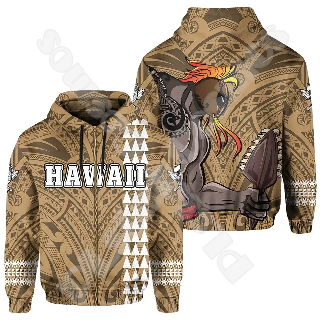 Polynesian Hawaii King Kamehameha Country Flag Tribe Hawaiian Tattoo Retro Tracksuit Harajuku 3DPrint Casual Jacket Hoodies X40