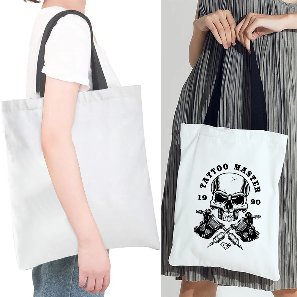 

New Eco Friendly Shopping Bags Women Fashion Canvas Shoulder Bag Large-capacity Tote Shopper Pack Foldable Handbag Skull Series