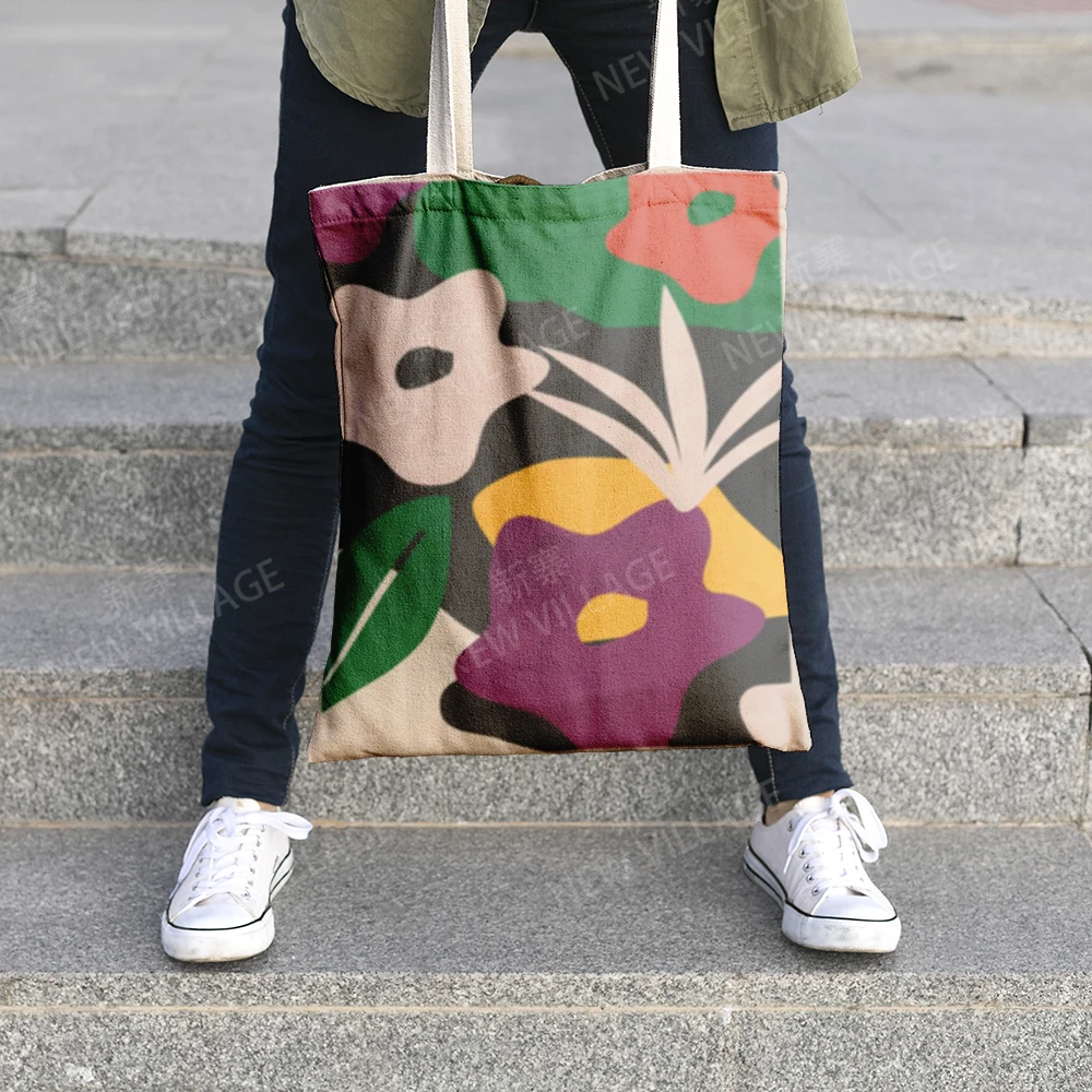 Canvas shoulder bag organization storage Handbags cosmetics travel Women's bag Shopping Fabric pouch nordic boho grocerie 2