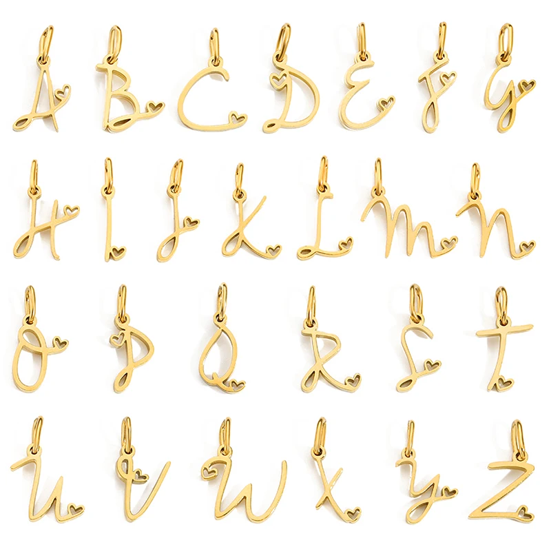 Schmuckanhänger für die Schmuckherstellung, Damen, Edelstahl, Herz, Buchstabenanhänger, Schlüsselanhänger, DIY-Zubehör, Initialen, Geburtstagsgeschenk, A-Z-Anhänger.