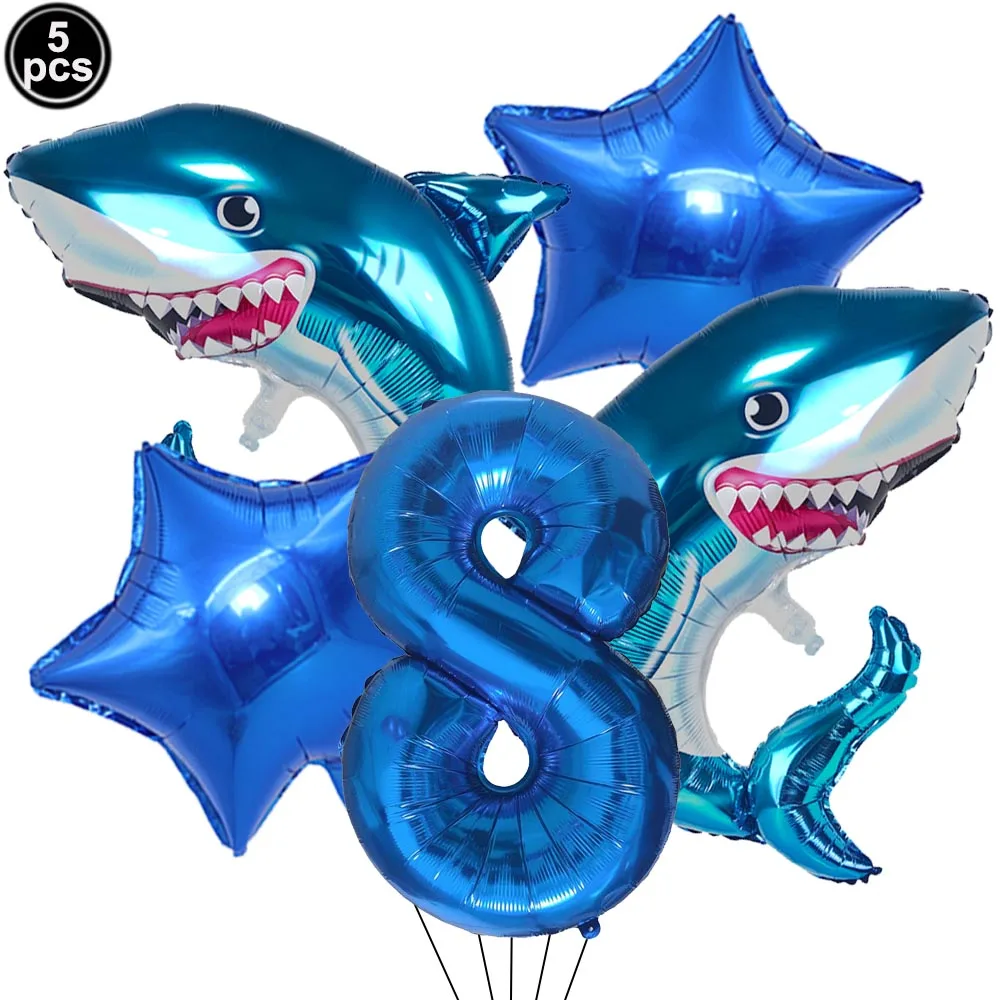 Blue Cartoon Shark Theme Disposable Tableware Set for Kids' Ocean Birthday Party Decor