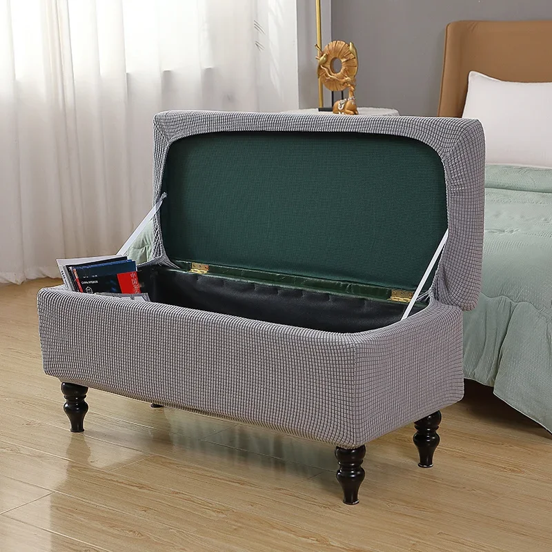 Elastic Storage Stool Cover Polar Fleece All-inclusive Ottoman Covers Rectangle Bedroom Dust Footstool Slipcovers Bench Case 3