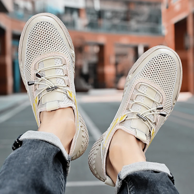 Soft Hot Sale Cool Casual Flats Moccasins Breathable Casual Mens Summer Shoe Business Mesh Walking Shoes Hollow Out Men Sneakers