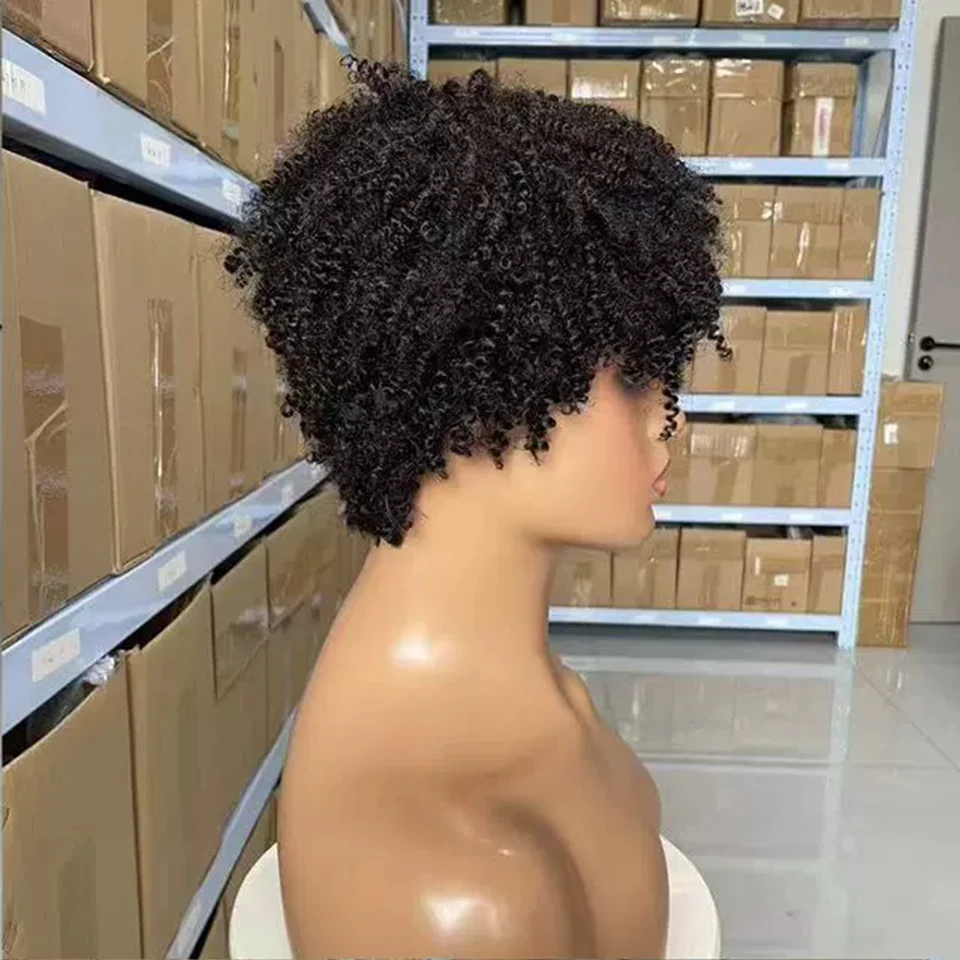 8inch Afro Kinky Curly Full Machine Short Wigs Human Hair High Quality Brazilian Virgin Hair Wig For Black Women Daily Use