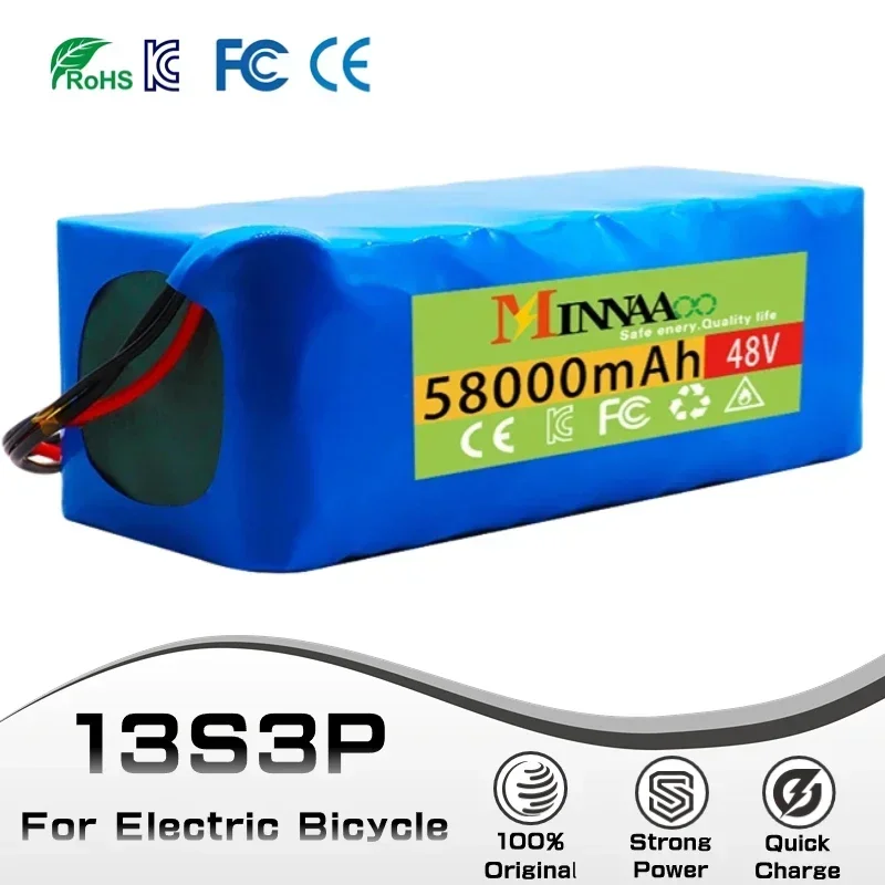 

48V 100Ah 13S3P XT60 Lithium ion Battery Pack For 54.6v E-bike Electric bicycle Scooter with BMS+charger