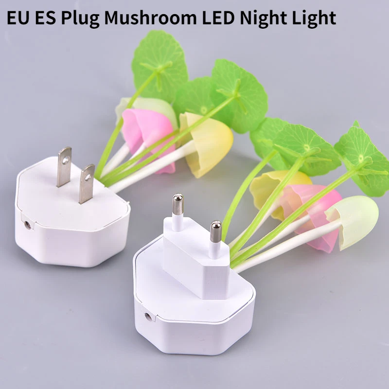 EU ES Plug  Romantic LED Night Light Mushroom Sensor Plug-in Wall Lamp Home Decor