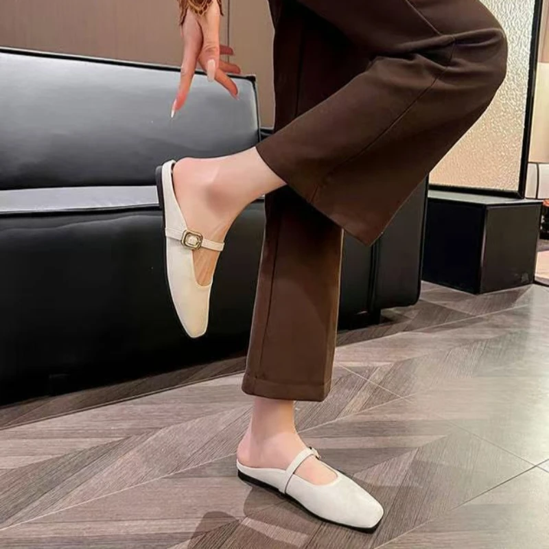 Soft Leather 2025  Silver Buckle Strap Casual Shoes Fashion Flats Elegant Glitter  Shoes Cover Toe Slippers Women Loafers 3