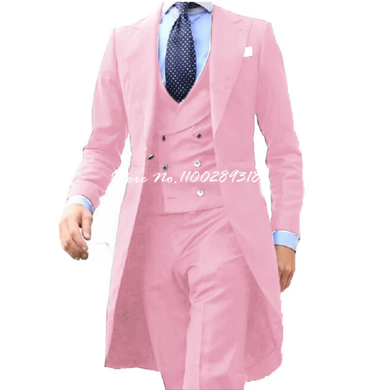 2023 New Arrivel Royal blue Long Coat Designs Men Suits Set Men Clothing Groom Tuxedos Prom Blazer Custom 3PCS (Top+Vest+Pants)