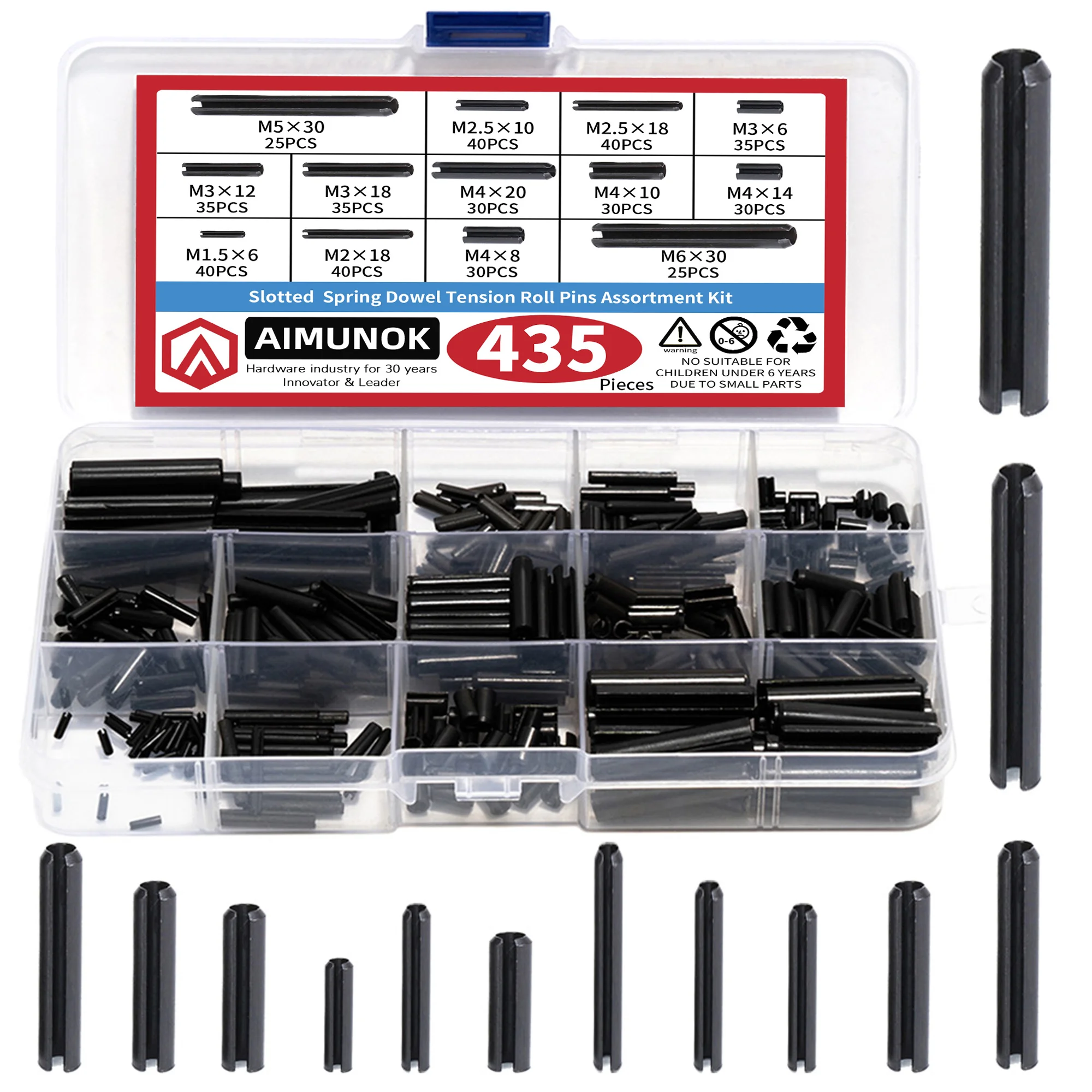 435Pcs Carbon Steel Galvanized Slotted Spring Pin Assortment Kit ...