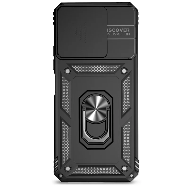 Enhanced Shockproof Armor Phone Case with Ring Holder and Slide Lens Protector for Xiaomi Redmi 12 4G (2023)