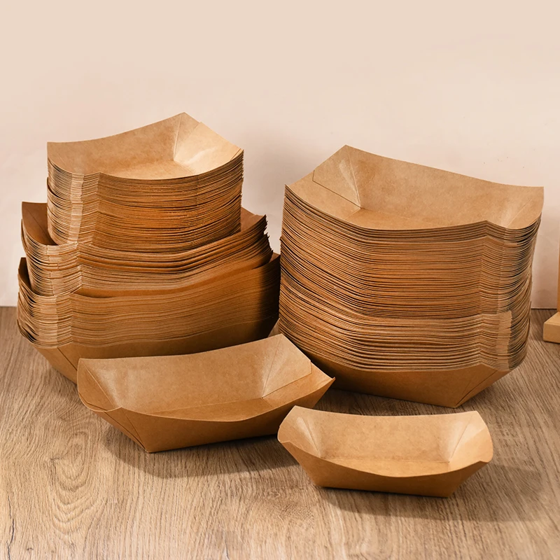 5/10 Pack Brown Kraft Paper Food Trays Disposable Snack Boats for Wedding Parties BBQs ... - SKU KPFT2306 - UGI Packaging