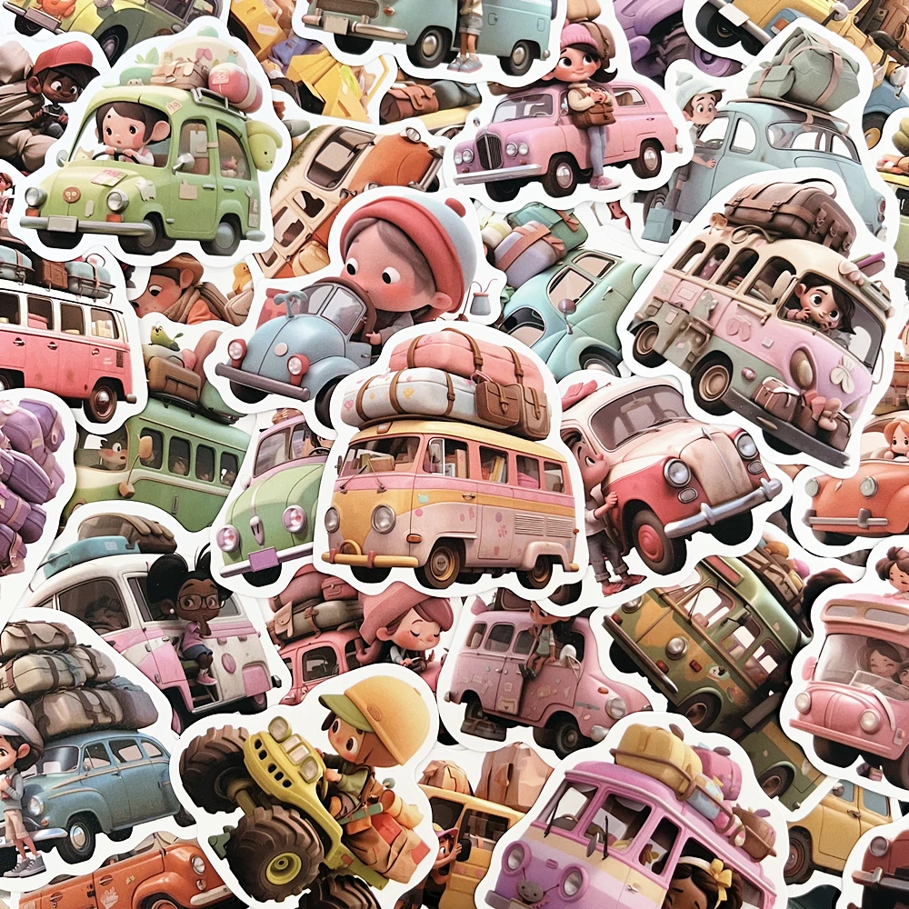 

10/50pcs Cute Cartoon INS Style Car Travel Girl Stickers Graffiti Aesthetic DIY Laptop Suitcase Scrapbook Decoration Sticker
