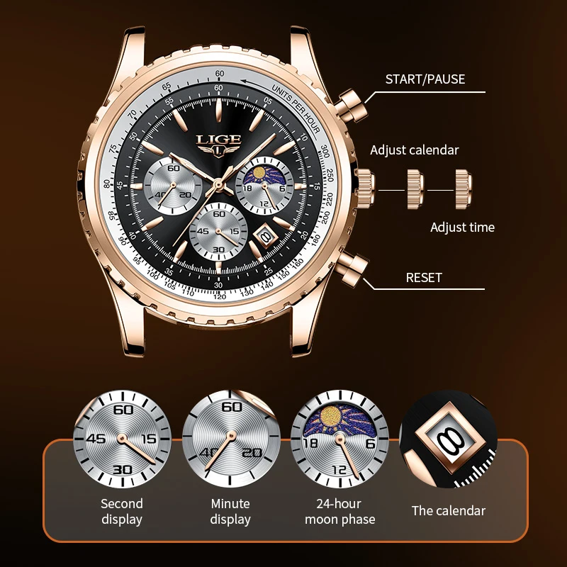 New LIGE Watches Mens Top Brand Luxury Casual Leather Quartz Men's Watch Business Clock Male Sports Waterproof Date Chronograph