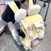 HAEX Funny Big Ear Backpacks Women Kawaii Candy Color Ribbon Mochilas Para Mujer Large Capacity Students DIY Doll Show Ita Bags 1