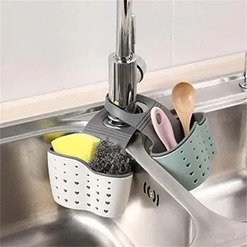 Sink Draining Hanging Basket Adjustable Kitchen Accessories Rubber Sink Bag Soap Sponge Shelf Faucet Holder Bathroom Tools