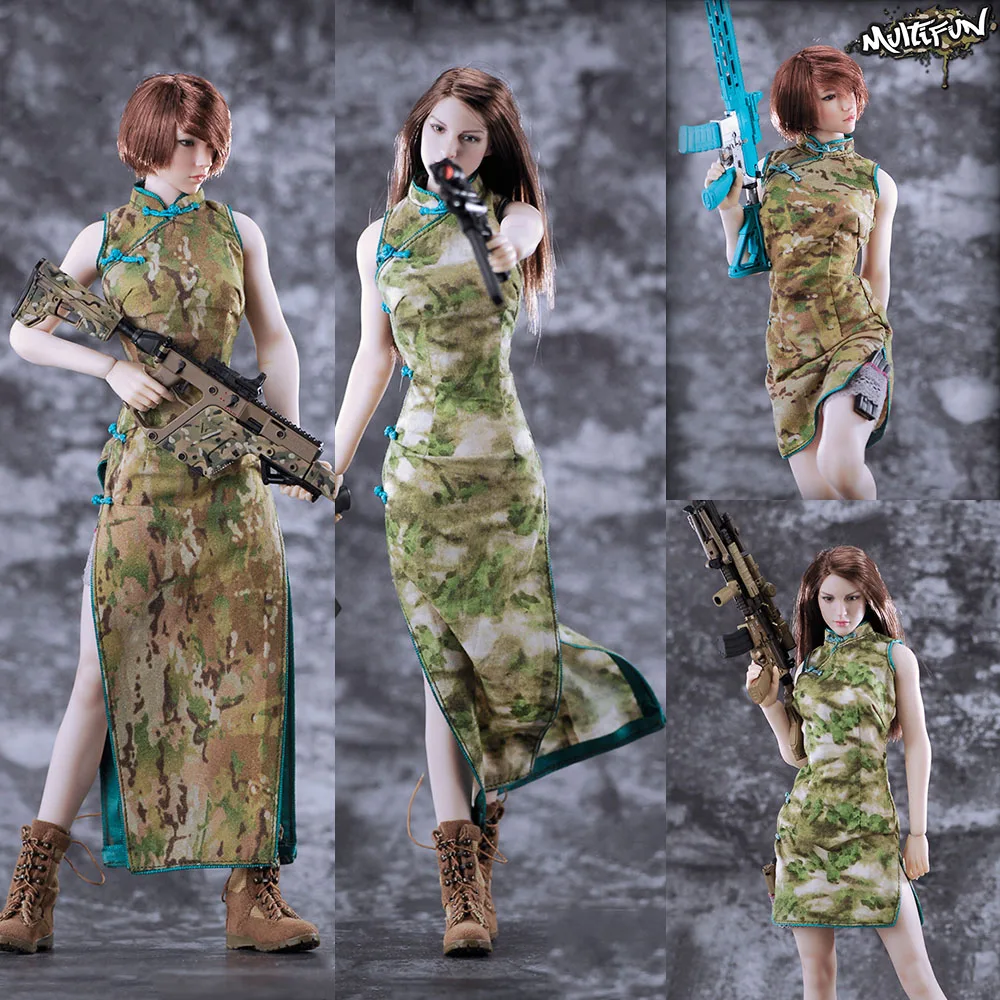 

MULTIFUN MF-003 1/6 Female Agent Sexy Camouflage Cheongsam Suit Clothes with Combat Boots Model F 12'' Mid Bust Action Figure