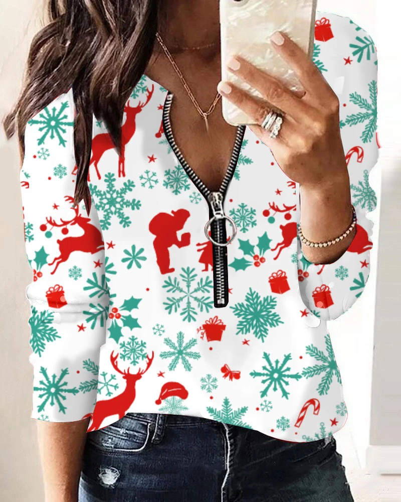 

Elegant Autumn Women Clothing Shirt Fashion Versatile Casual Printed V-neck Long Sleeve Y2k Top 2023 Fashionable Streetwear