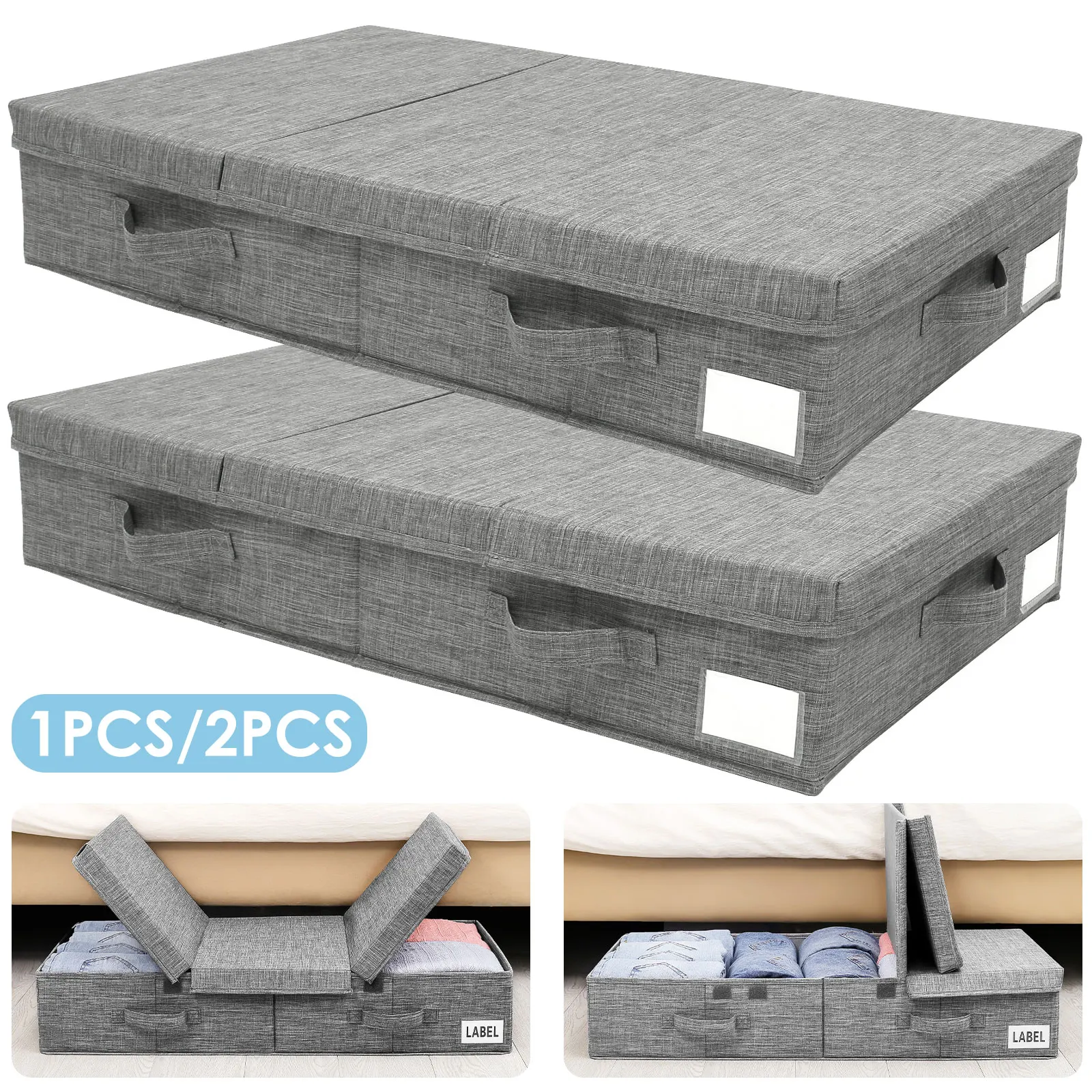 

New 1/2Pcs Under Bed Bag with Lid Foldable Underbed Storage Bin Large Capacity Clothes Bag Organizer 4 Reinforced Handle Oxford