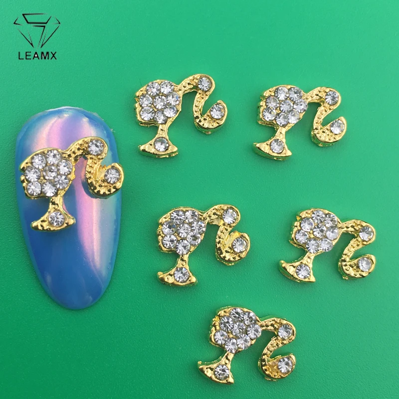 LEAMX 10 Pcs Nail Supplies 3D Charms Rhinestone Nail Art Decorations Pretty Girl Nails DIY Alloy Gemstone Nails Diamond Jewelry
