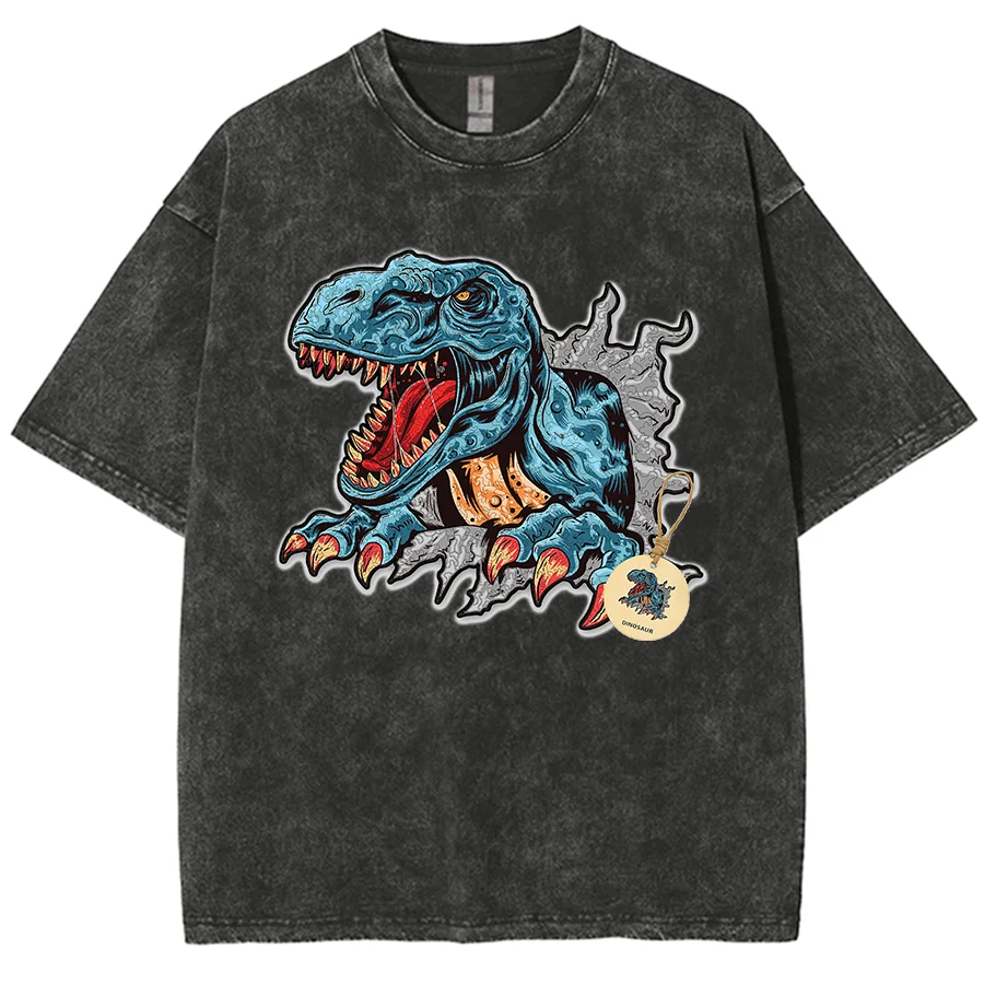 

Мужская промытая футболка, футболка с рисунком в стиле аниме динозавр, футболка с графическим принтом черепа кишки рыцаря, уличная одежда унисекс из 100% хлопка с короткими рукавами