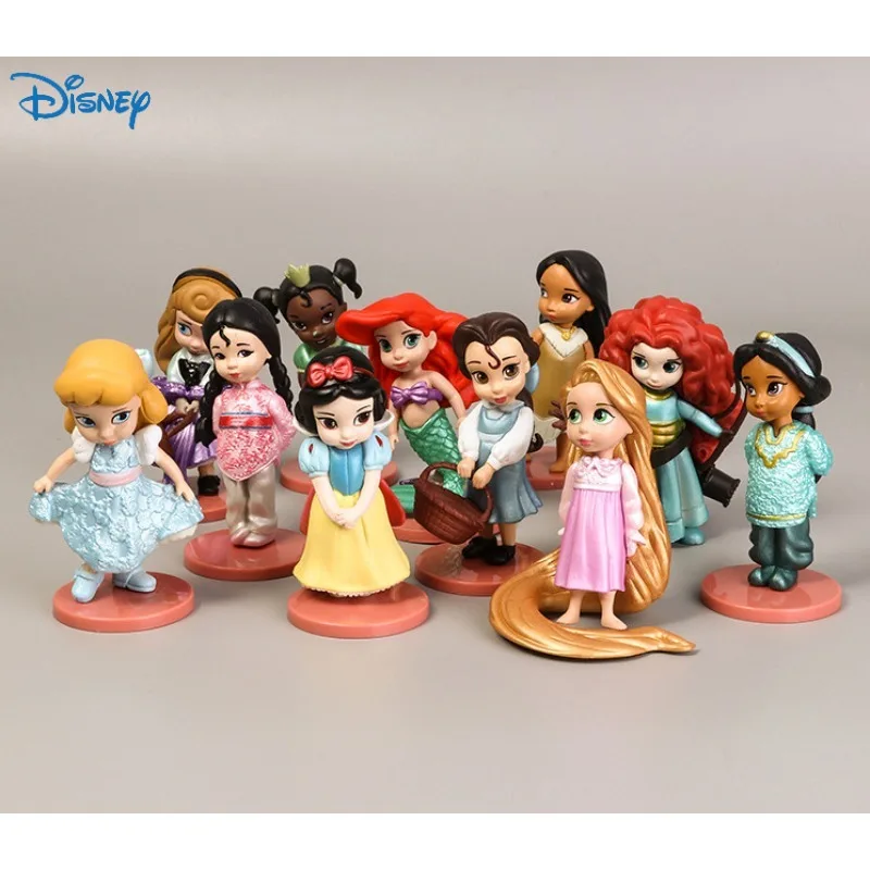 11Pcs Disney Cartoon Princess Figures Toys Rapunzel Snow Cenerentola White Snow Fairy Rapunzel Doll Decoration Regali Di Compleanno