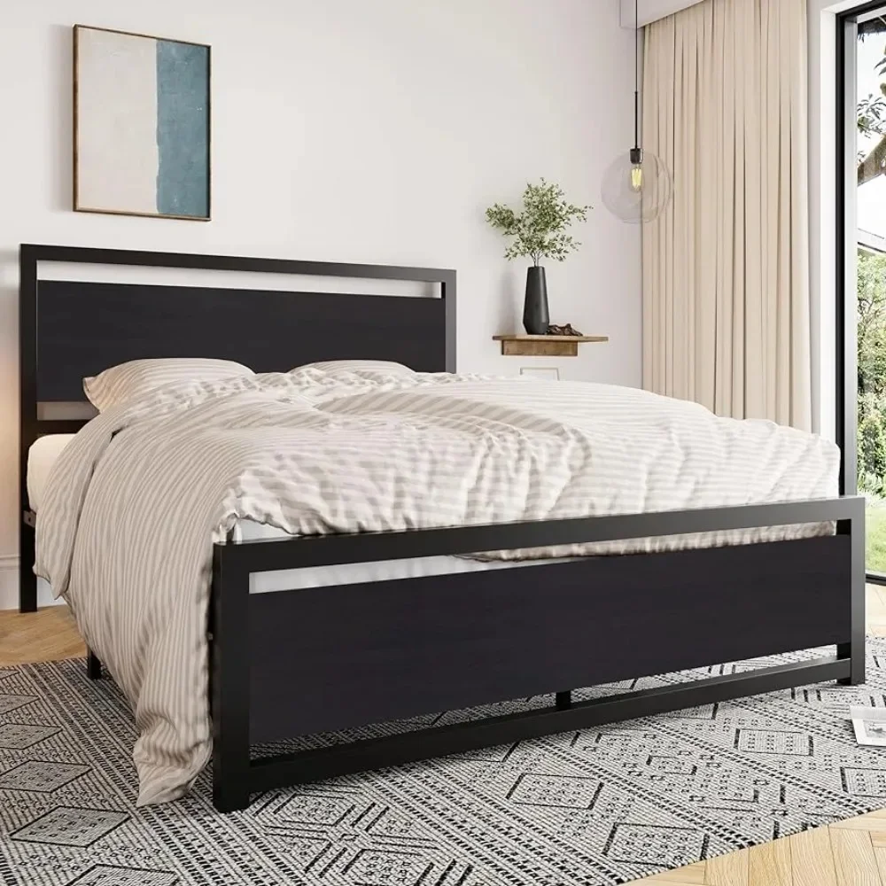 

Bedroom furniture full bed frame with headboard, heavy metal platform bed frame, under bed storage, no box spring required,black