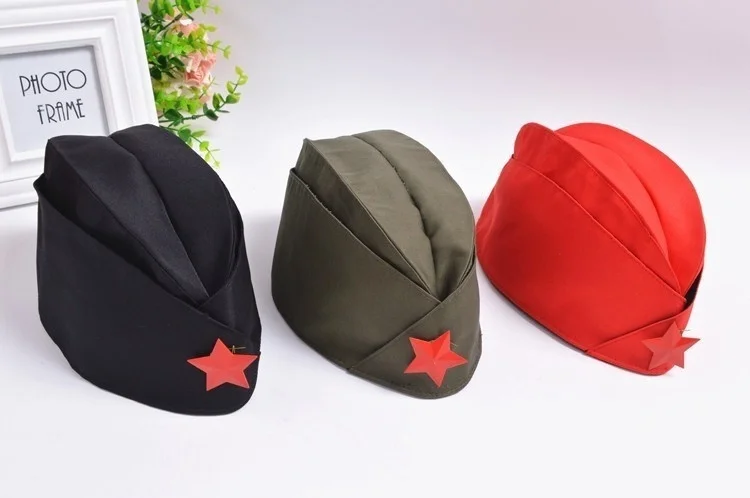 Soviet Union Russian Army Cap Tricorne Spot Green Bonnet Fan Diving Star Women Sailor Military Hats Boat Caps