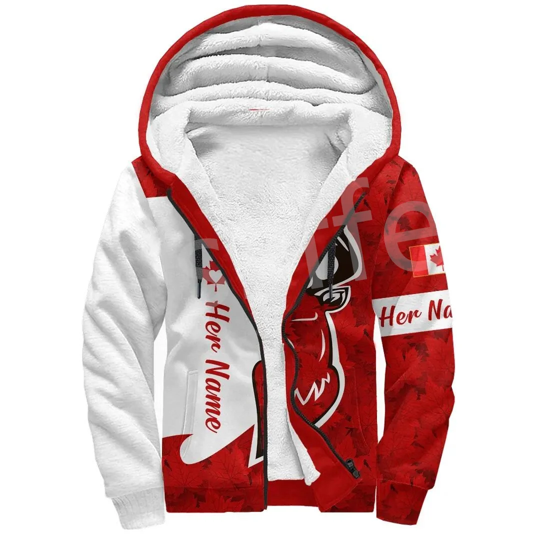 Tessffel Canada Maple Leaf Country Flag Camo Tattoo Colorful 3Dprint Men/Women Winter Overcoat Fleece Zip Hoodies Jacket A1