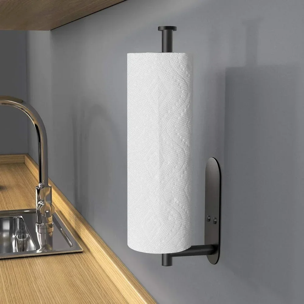 Stainless Steel Paper Towel Holder Self Adhesive Toilet Roll Paper Holder No Punching Kitchen Bathroom Lengthen Storage Rack
