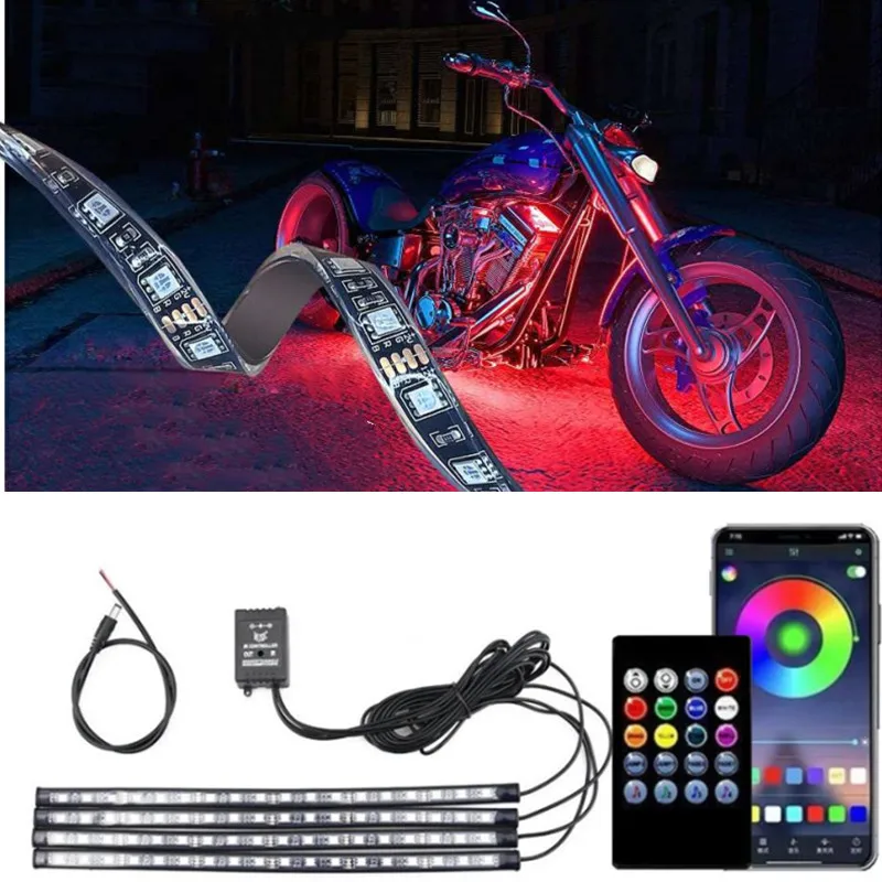 

For Dyna Street Bob Rider XL 883 12V Motorcycle LED Light RGB APP Control LED Strips Motorcycle Under Glow Light Neon Decor Lamp
