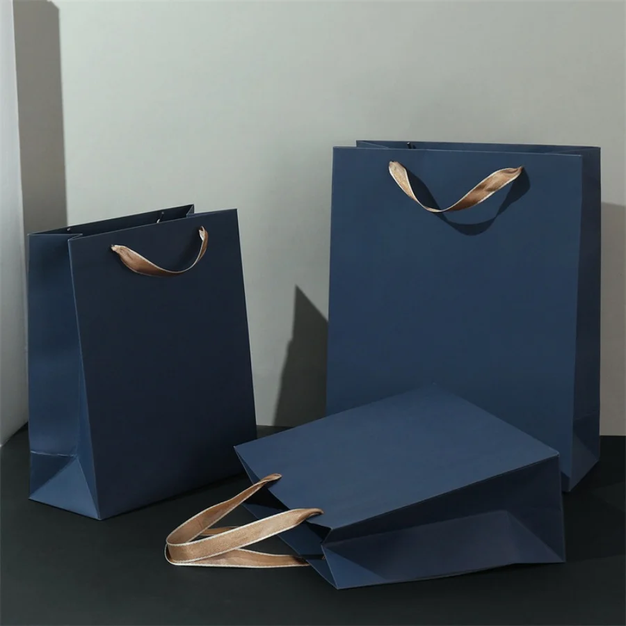 3pcs gift packaging bags retro navy paper bags fashionable business handbags clothing stores jewelry stores gift