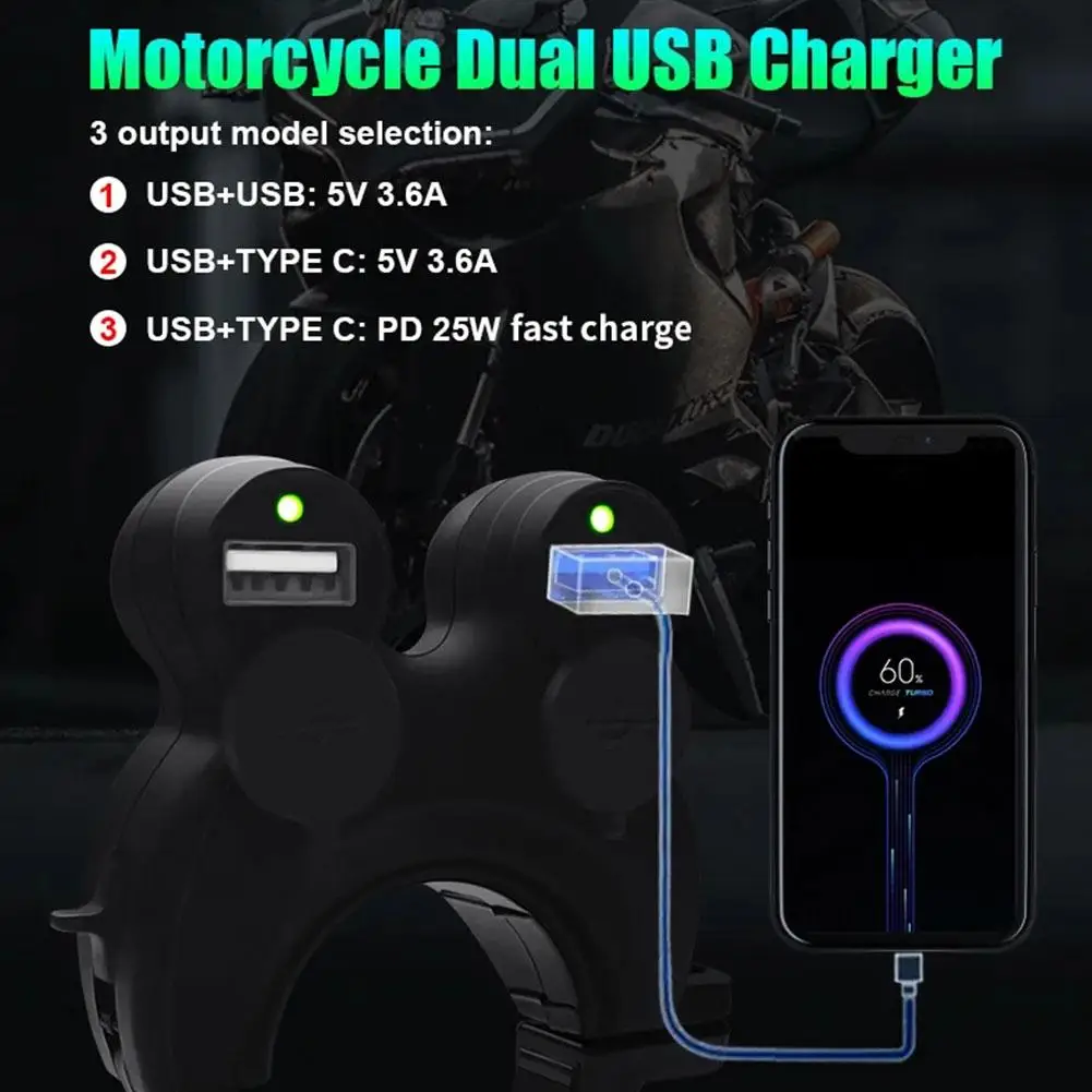 범용 오토바이 USB 충전기, PD25W USB-C 고속 충전기, 방수 소켓, 휴대폰 충전기, 모토용 모바일 충전기 플러그