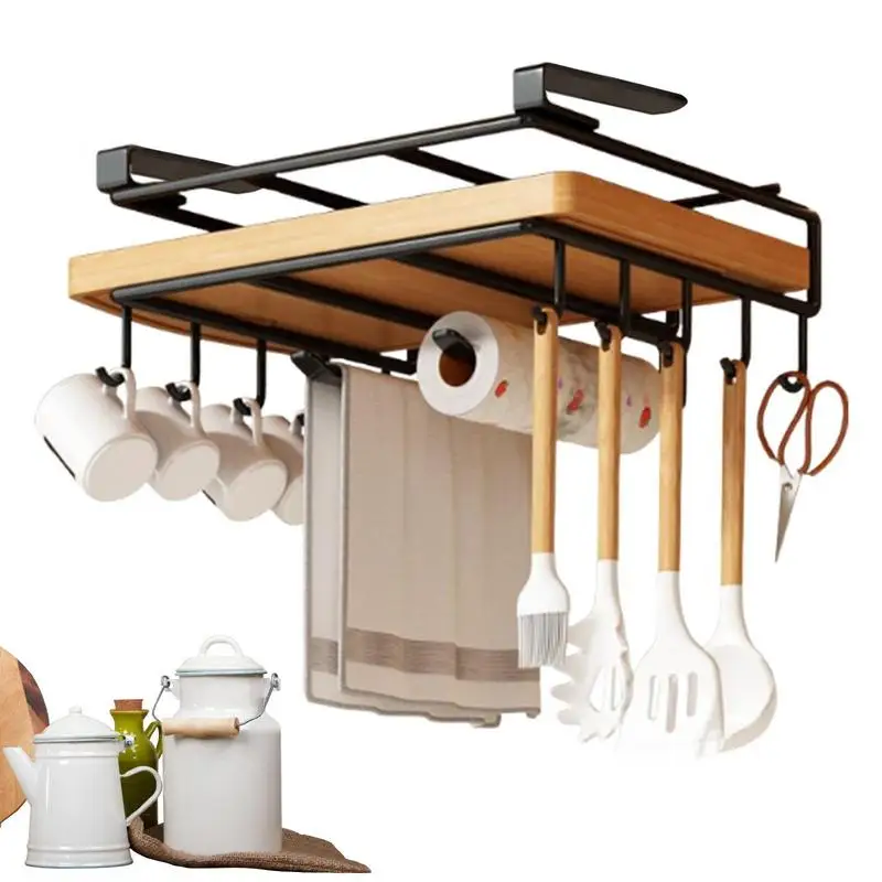 

Multifunctional Kitchen Hanger Iron Hooks Shelf Free Of Punch Rack Multifunction Hanger For Kitchen Gadgets Cabinet Cupboard