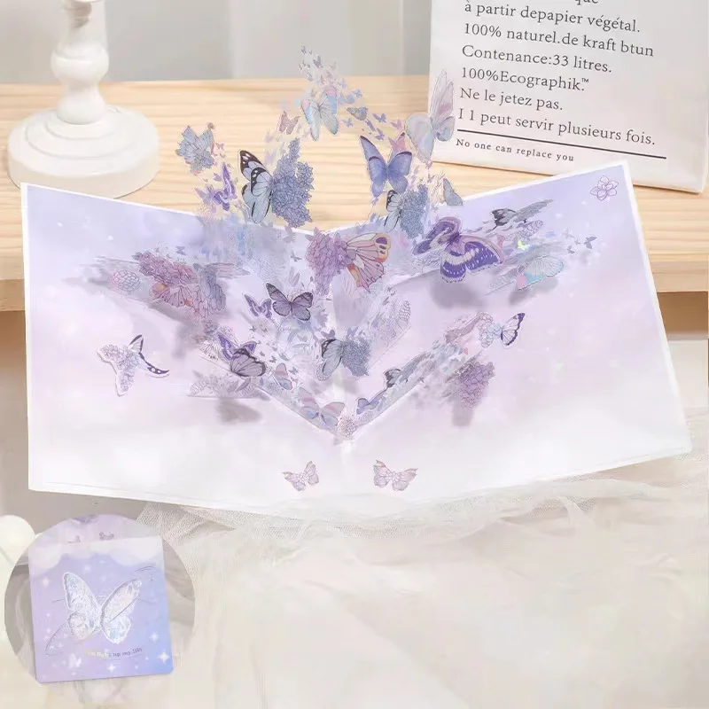 Purple Butterfly Birthday Pop Up Card,PVC graceful butterfly swaying Flower 3D Greeting Card Gift for All Occasion greeting cards