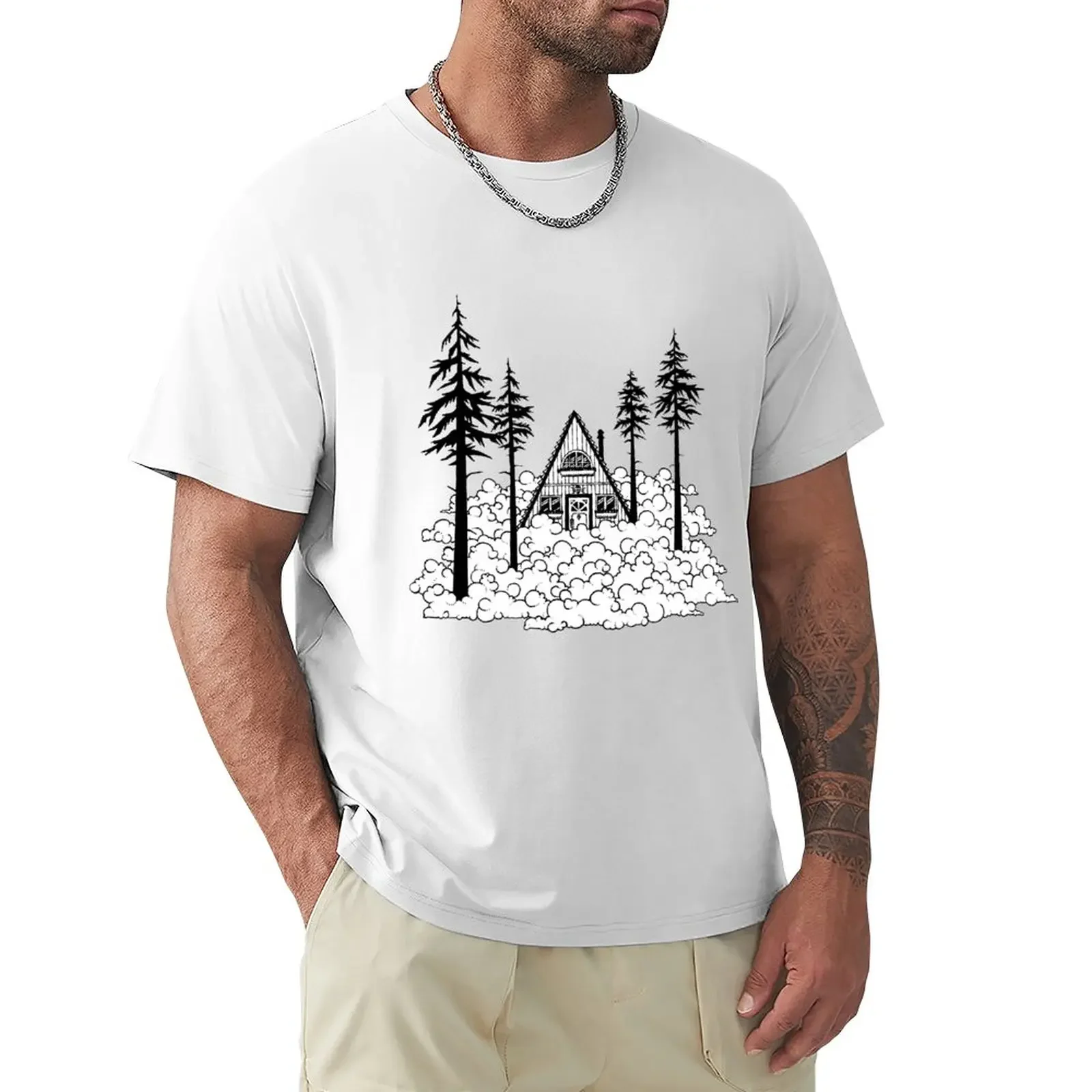 Paradise Is An A-Frame Cabin - Original Pen And Ink Illustrated Design T-Shirt Funnys Magliette Divertenti Da Uomo