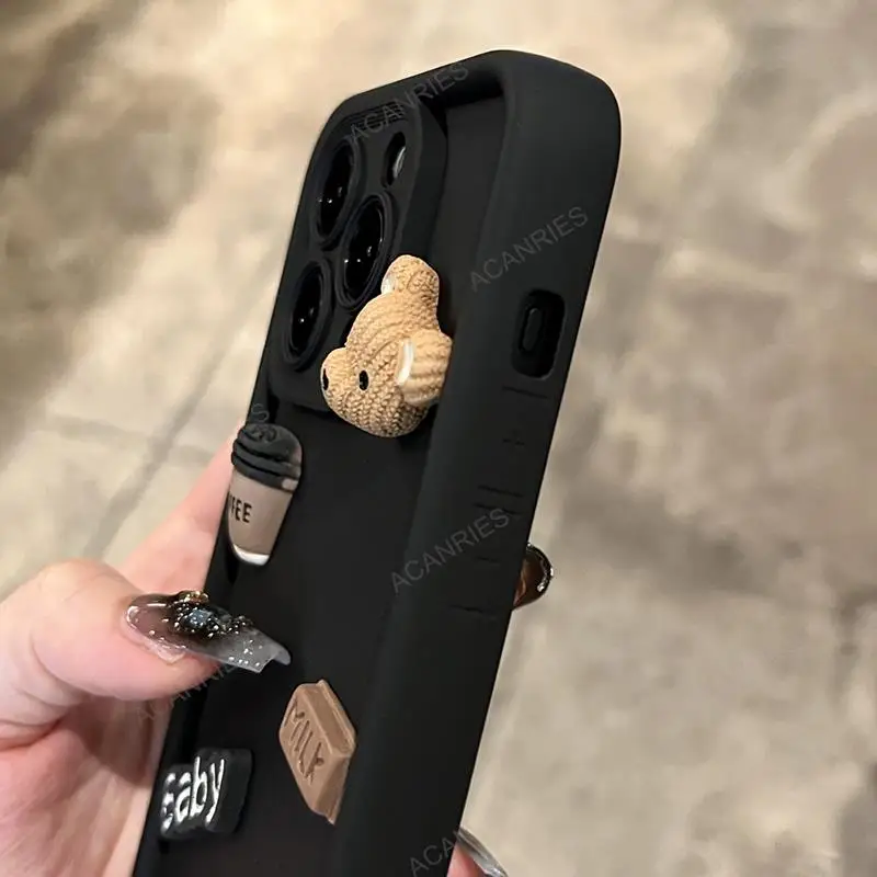 A 54 34 14 Cute 3D Bear Liquid Silicone Case For Samsung Galaxy A54 A34 A14 A13 A25 5g A24 4g A05s A15 Cartoon Soft_voghion.com