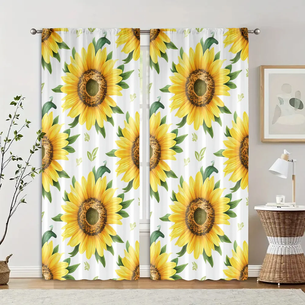 2pcs, Curtain Fabric Sunflower Aesthetic Polyester Easy Install (without rod) Thermal Insulation, and Room Darkening Functions 2