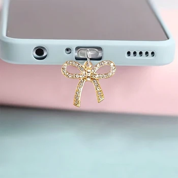Phone Dust Plug Cute Bow Diamond Phone Accessory Pendant Decoration For Type-C Charging Interface