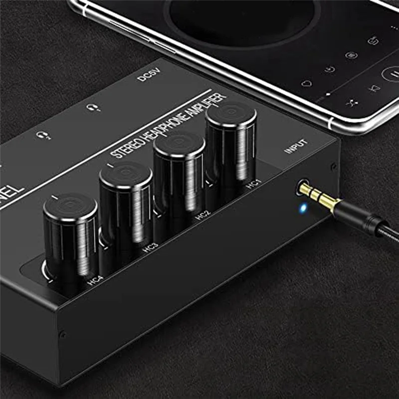 B03B-4 채널 헤드폰 앰프 스테레오 오디오 앰프 헤드폰 분배기, 4개의 3.5MM 헤드폰 출력 및 3.5MM 오디오 입력