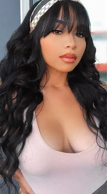 

LANYI Long Loose Wavy Synthetic Wigs With Bangs Natural Hair for Daily Cosplay Lolita Heat Resistant Wigs for Women 28" (Black)